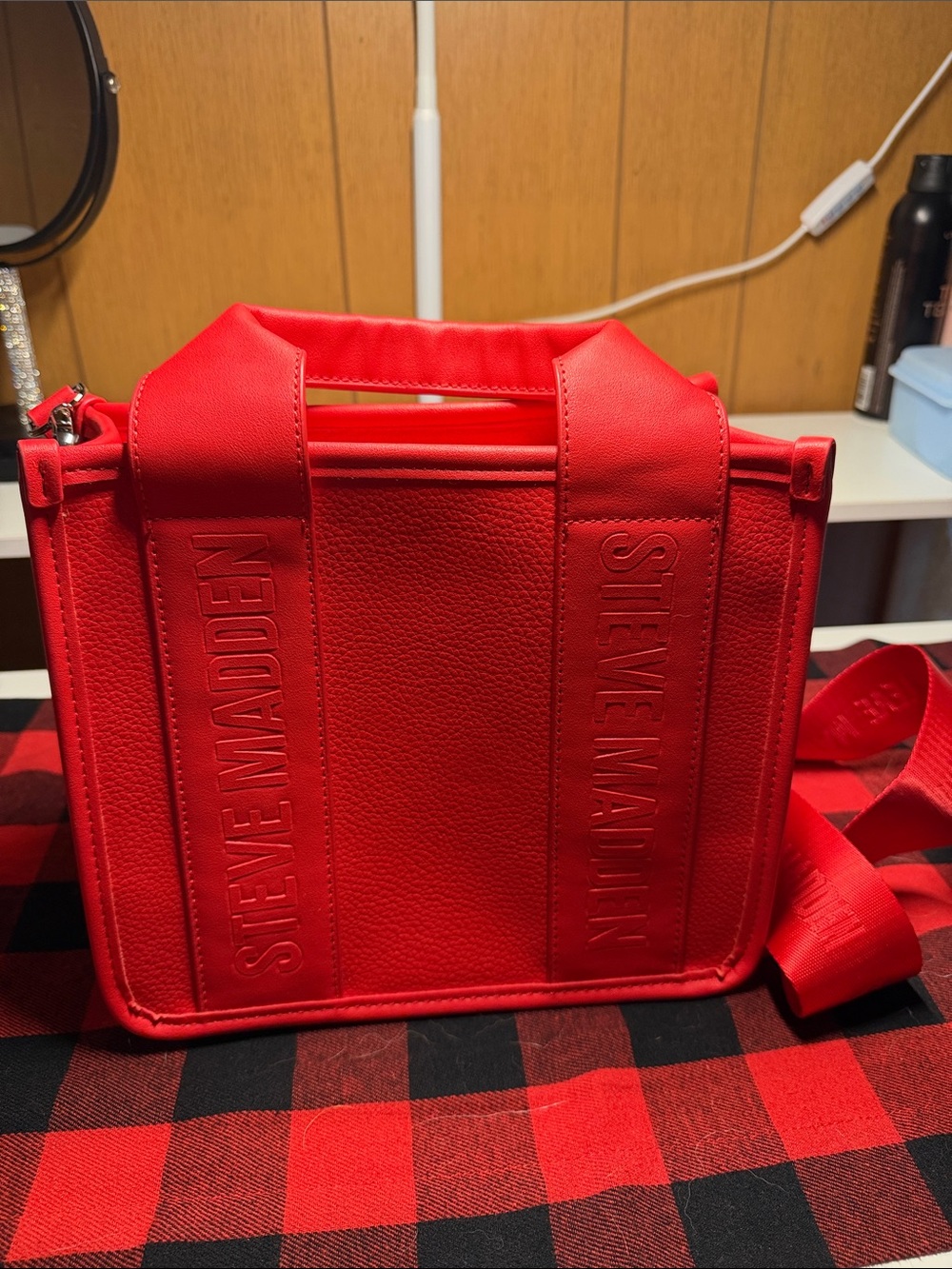 Steve Madden Red Embossed Square Crossbody Bag